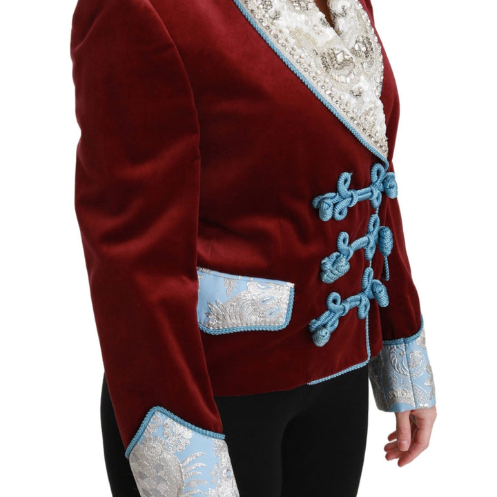Dolce & Gabbana Red Velvet Baroque Crystal Blazer Jacket