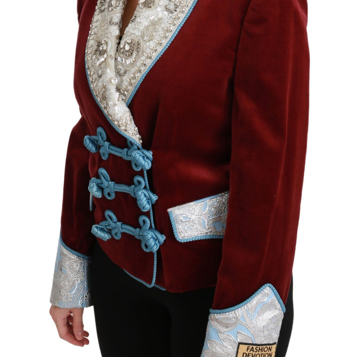 Dolce & Gabbana Red Velvet Baroque Crystal Blazer Jacket