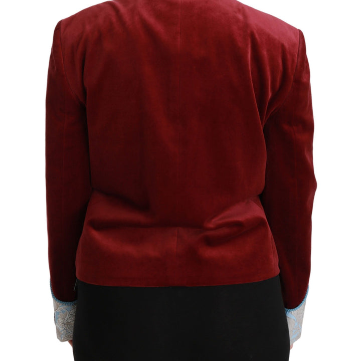 Dolce & Gabbana Red Velvet Baroque Crystal Blazer Jacket