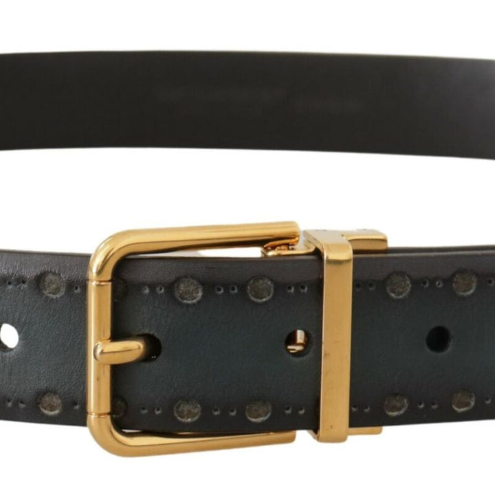 Dolce & Gabbana Green Perforated Leather Brass Metal Belt