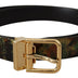 Dolce & Gabbana Black Green Leather Bronze Metal Buckle Belt