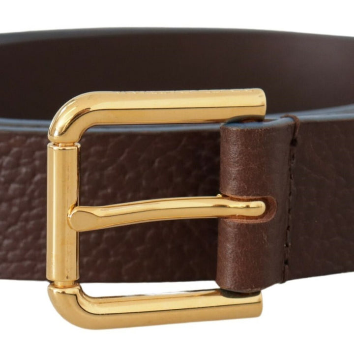 Dolce & Gabbana Brown Calf Leather Gold Logo Engraved Buckle Velt