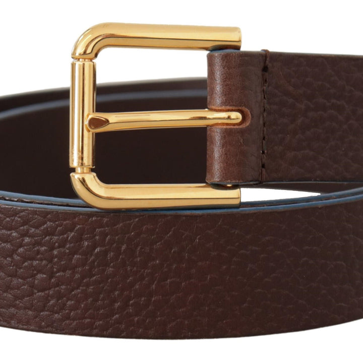 Dolce & Gabbana Brown Calf Leather Gold Logo Engraved Buckle Velt