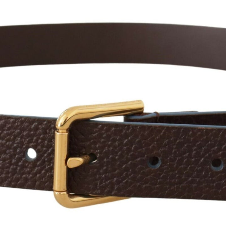 Dolce & Gabbana Brown Calf Leather Gold Logo Engraved Buckle Velt