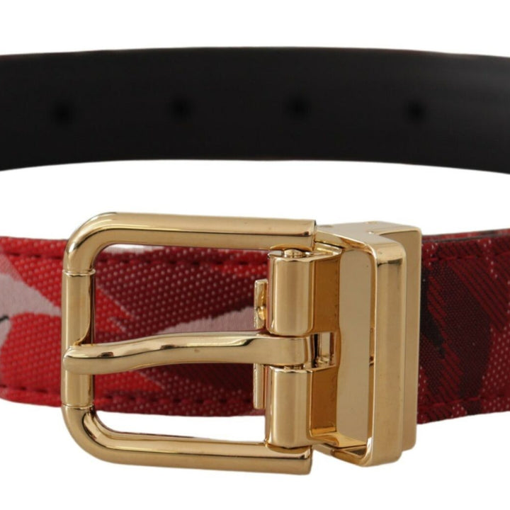 Dolce & Gabbana Red Jacquard Rose Leather Gold Metal Buckle Belt