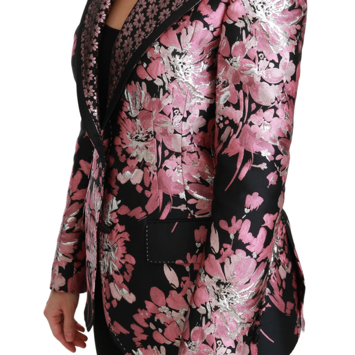 Dolce & Gabbana Black Pink Jacquard Slim Fit Blazer