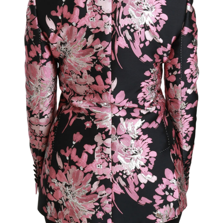 Dolce & Gabbana Black Pink Jacquard Slim Fit Blazer