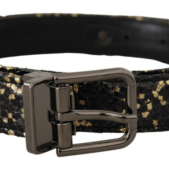 Dolce & Gabbana Gold Black Two-toned Leather Chrome Buckle Belt