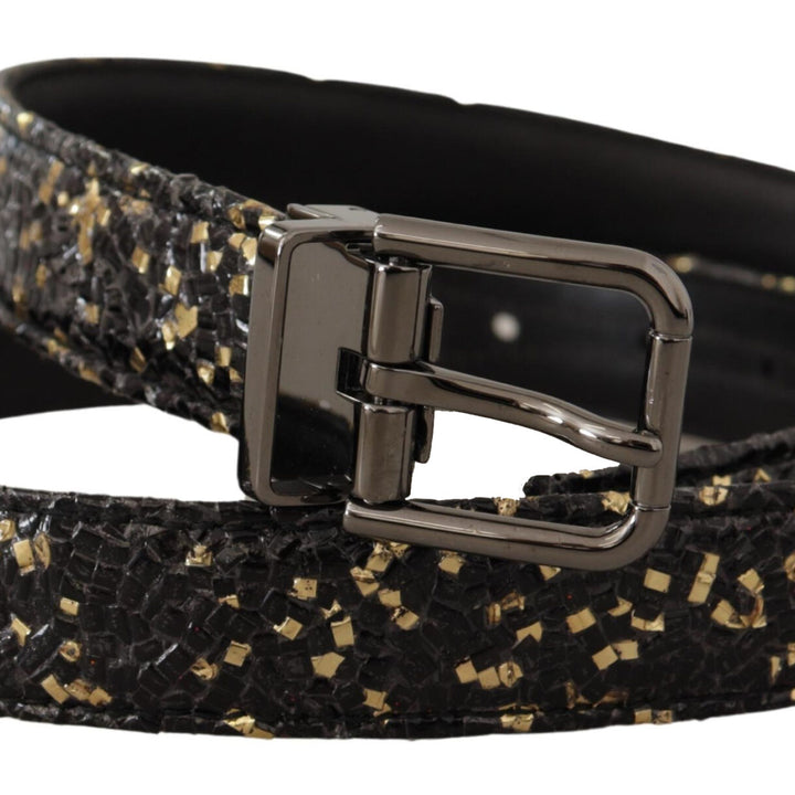 Dolce & Gabbana Gold Black Two-toned Leather Chrome Buckle Belt