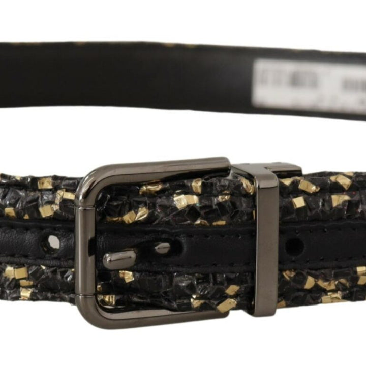 Dolce & Gabbana Gold Black Two-toned Leather Chrome Buckle Belt