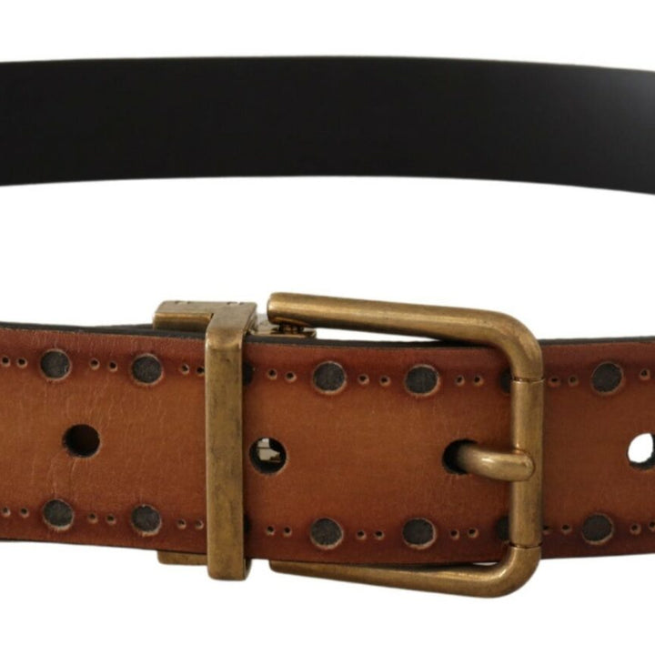 Dolce & Gabbana Brown Leather Dress Brass Metal Logo Buckle Belt