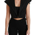 Dolce & Gabbana Black Sleeveless Cropped Blazer Wool Jacket