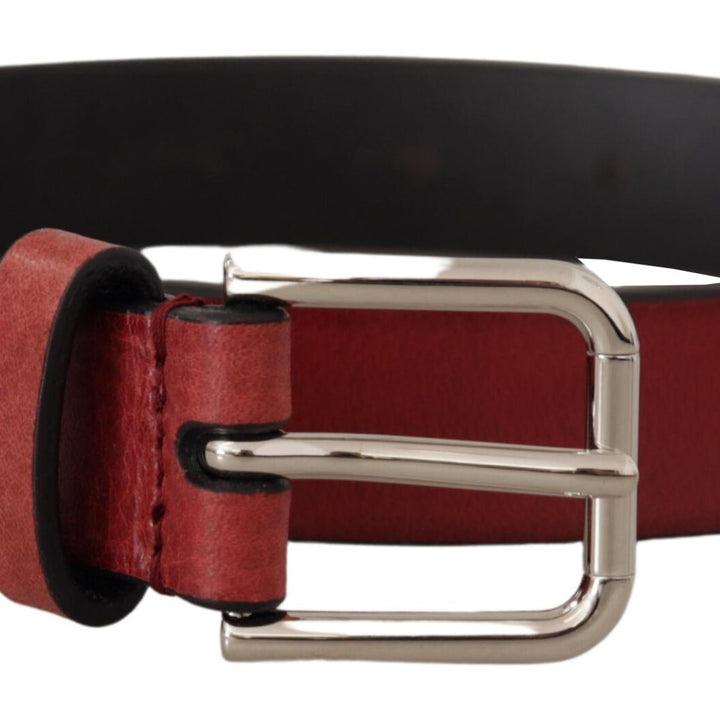 Dolce & Gabbana Maroon Vitello Leather Silver Metal Belt