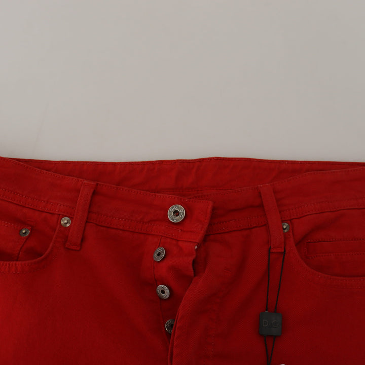 Dolce & Gabbana Red Cotton Straight Fit Men Denim Jeans