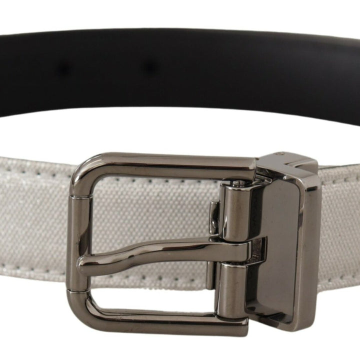 Dolce & Gabbana White Leather Black Chrome Logo Buckle Belt