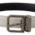 Dolce & Gabbana White Leather Black Chrome Logo Buckle Belt