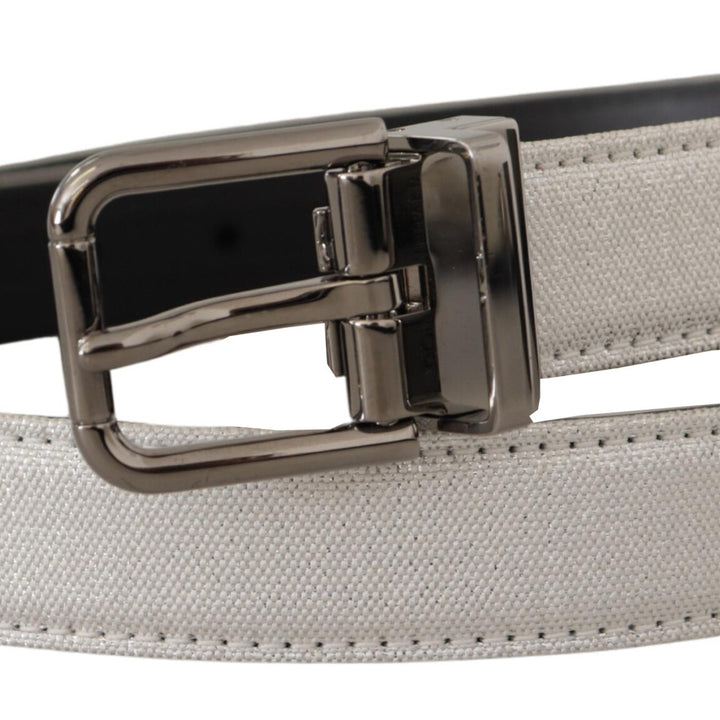 Dolce & Gabbana White Leather Black Chrome Logo Buckle Belt