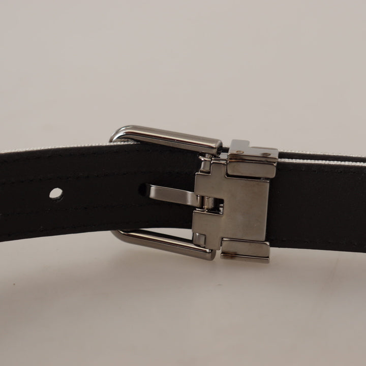 Dolce & Gabbana White Leather Black Chrome Logo Buckle Belt