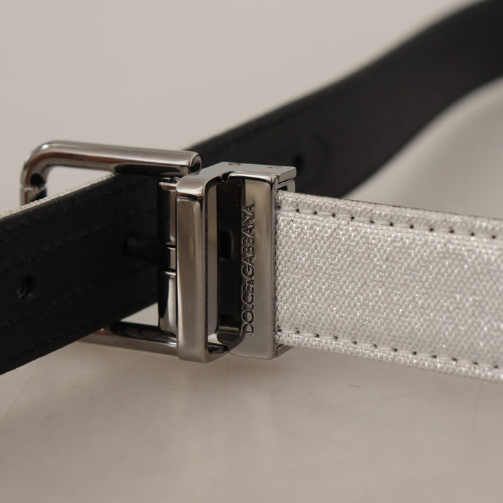 Dolce & Gabbana White Leather Black Chrome Logo Buckle Belt