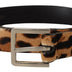 Dolce & Gabbana Brown Calf Fur Leopard Print Skinny Logo Buckle Belt