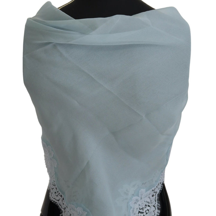 Dolce & Gabbana Light Blue Lace Silk Shawl Square Wrap Scarf