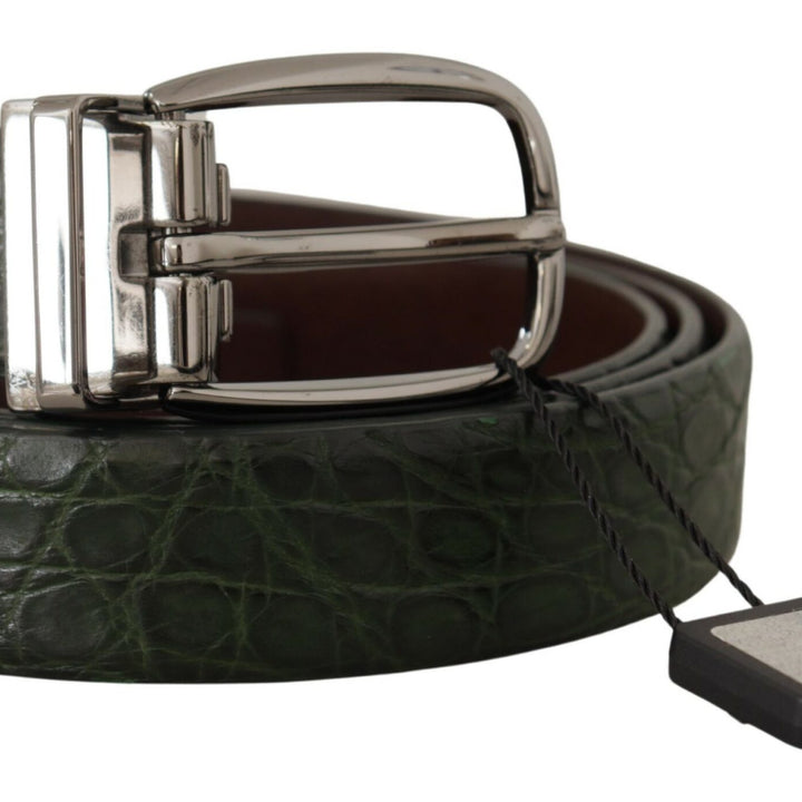 Dolce & Gabbana Green Exotic Leather Silver Buckle Belt