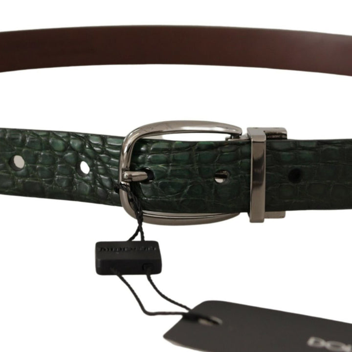 Dolce & Gabbana Green Exotic Leather Silver Buckle Belt