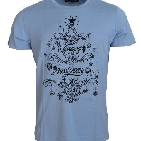 Dolce & Gabbana Light Blue Happy New Year 2017 Cotton T-shirt