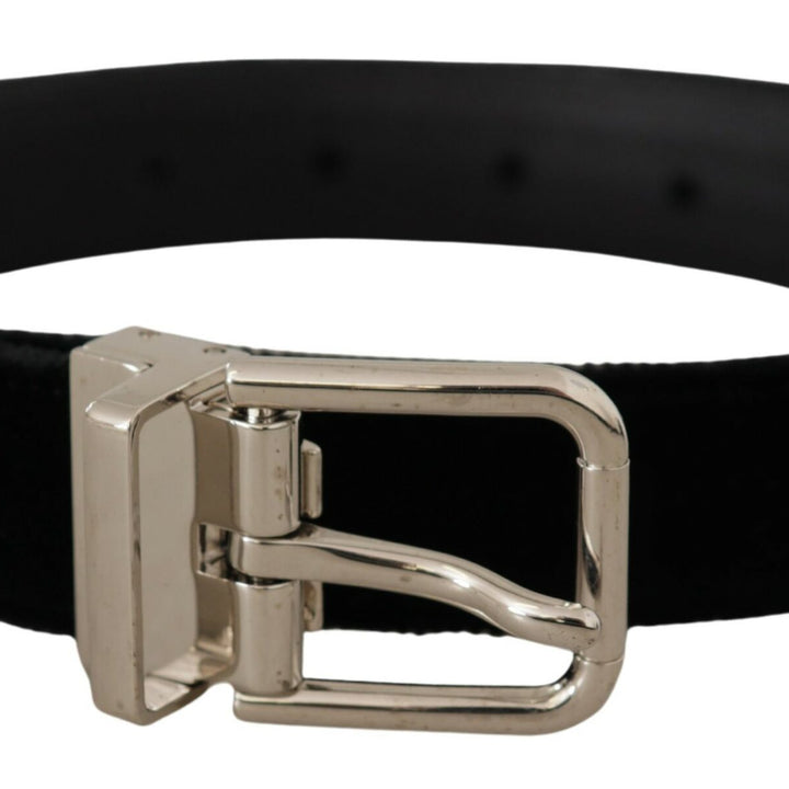 Dolce & Gabbana Black Velvet Silver Tone Metal Logo Buckle Belt