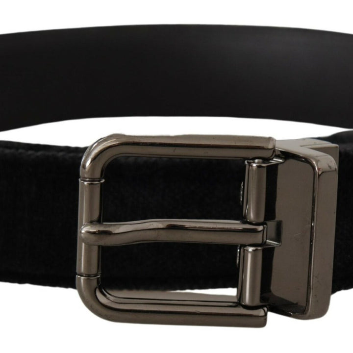 Dolce & Gabbana Black Velvet Silver Tone Logo Metal Buckle Belt