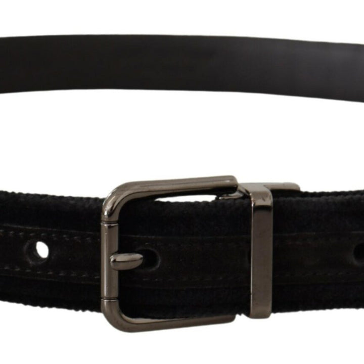 Dolce & Gabbana Black Velvet Silver Tone Logo Metal Buckle Belt