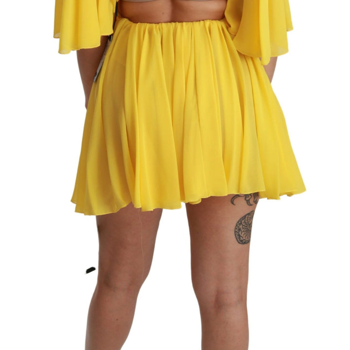 Dolce & Gabbana Yellow Pleated A-line Mini 100% Silk Dress