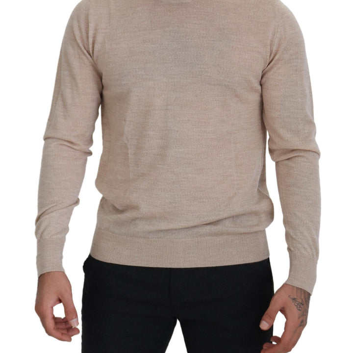 Dolce & Gabbana Beige Virgin Wool Crew Neck Pullover Sweater