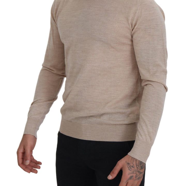 Dolce & Gabbana Beige Virgin Wool Crew Neck Pullover Sweater