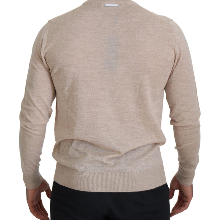 Dolce & Gabbana Beige Virgin Wool Crew Neck Pullover Sweater