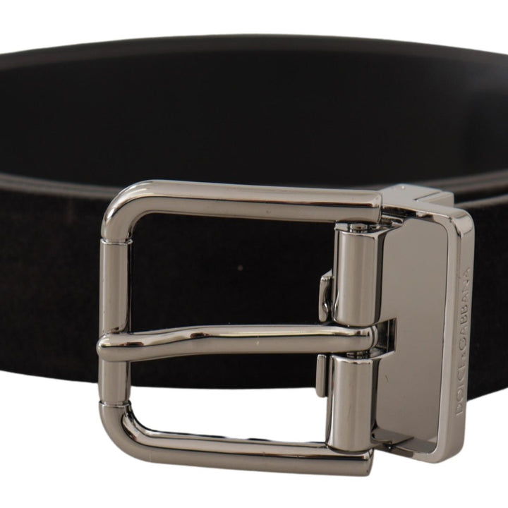 Dolce & Gabbana Black Vitello Leather Silver Tone Logo Belt