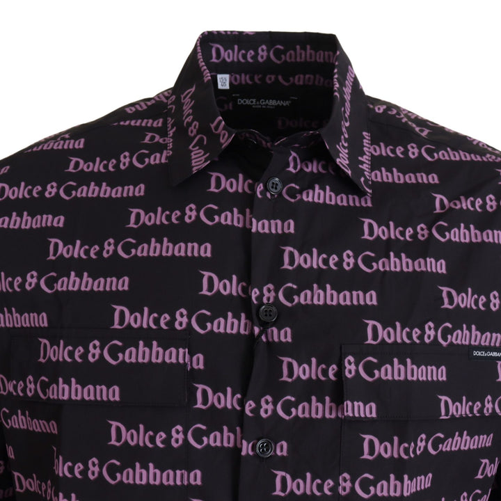 Dolce & Gabbana Black Purple Logo Slim Dress Formal Shirt