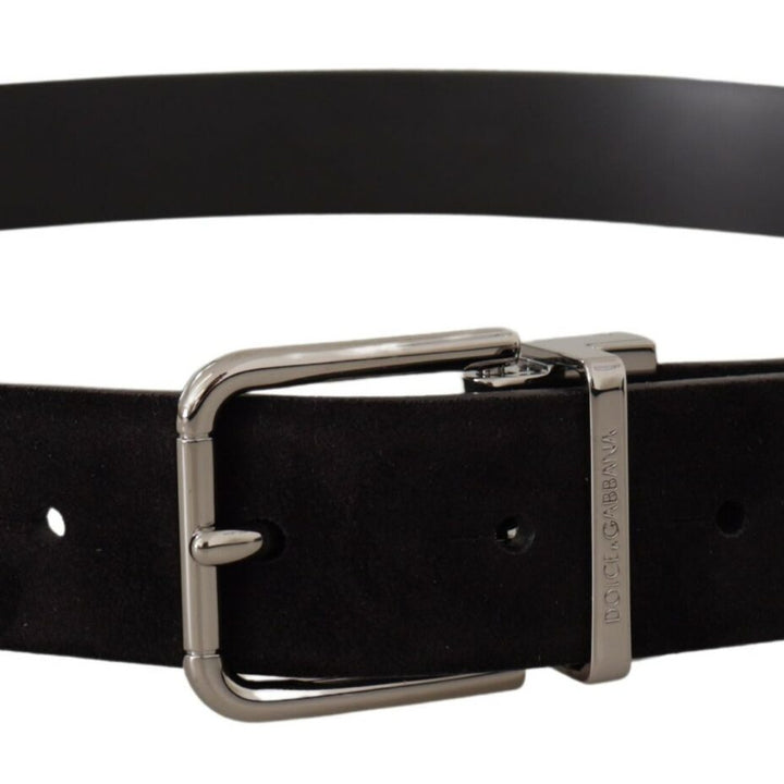 Dolce & Gabbana Black Vitello Leather Silver Tone Logo Belt