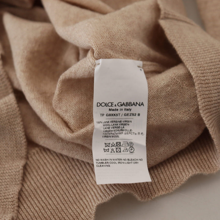 Dolce & Gabbana Beige Virgin Wool Crew Neck Pullover Sweater