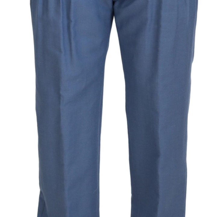 Dolce & Gabbana Blue Linen Cotton Slim Trousers Chinos Pants