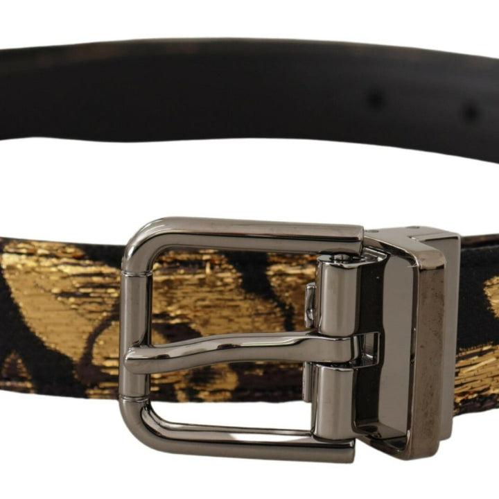 Dolce & Gabbana Multicolor Jacquard Leather Logo Metal Buckle Belt