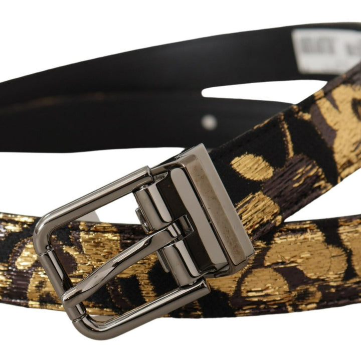 Dolce & Gabbana Multicolor Jacquard Leather Logo Metal Buckle Belt