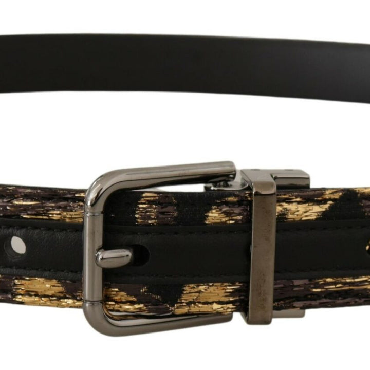 Dolce & Gabbana Multicolor Jacquard Leather Logo Metal Buckle Belt