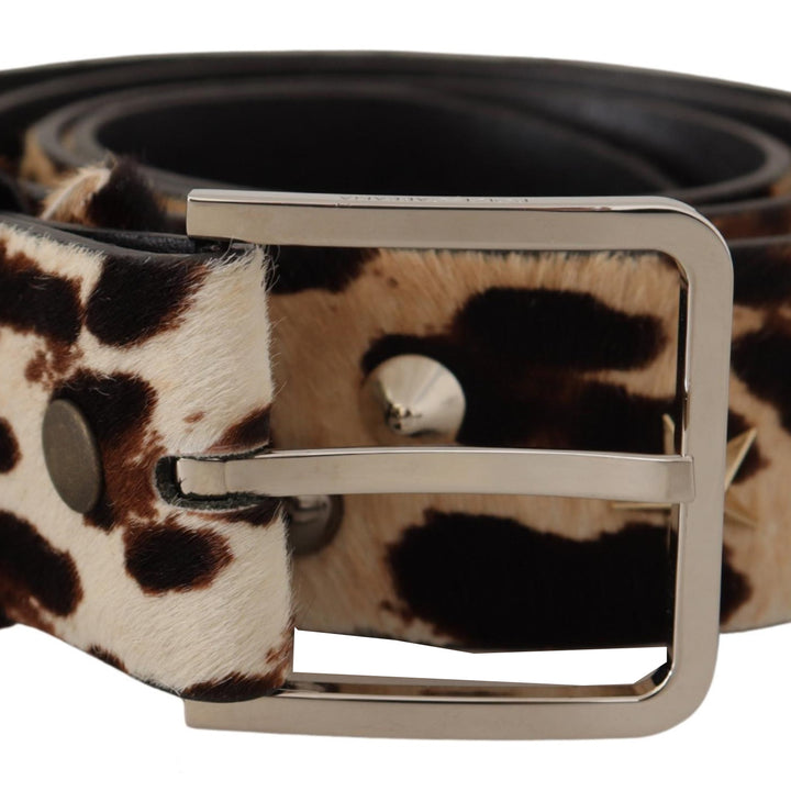 Dolce & Gabbana Brown Leopard Print Studded Leather Metal Buckle Belt