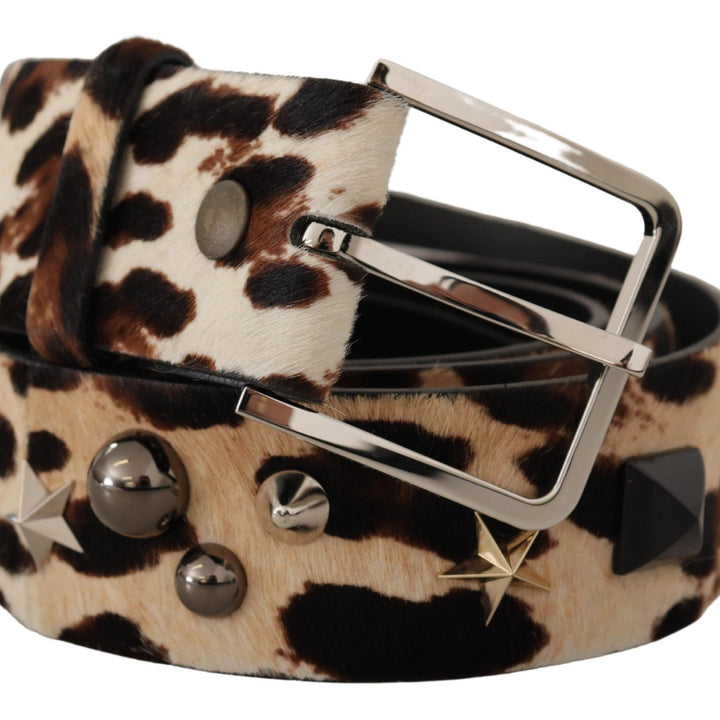 Dolce & Gabbana Brown Leopard Print Studded Leather Metal Buckle Belt