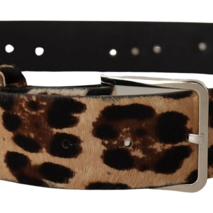 Dolce & Gabbana Brown Leopard Print Studded Leather Metal Buckle Belt