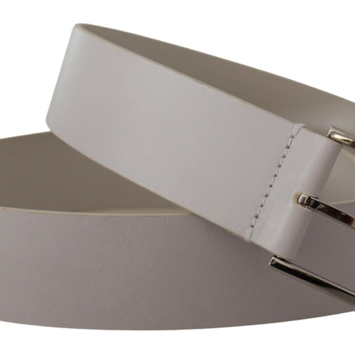 Dolce & Gabbana White Leather Wide Silver Metal Buckle Belt