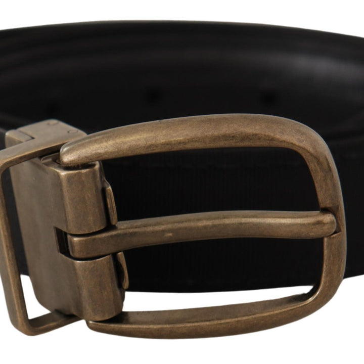 Dolce & Gabbana Black Grosgrain Leather Bronze Metal Belt