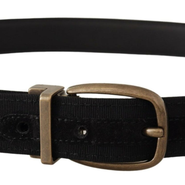 Dolce & Gabbana Black Grosgrain Leather Bronze Metal Belt