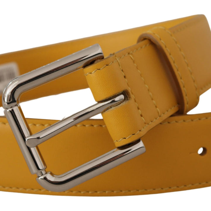 Dolce & Gabbana Yellow Leather Silver Tone Logo Metal Buckle Belt